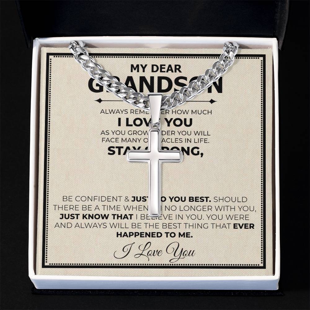 Grandson Stay Strong Cuban Cross Necklace - Love You This Much