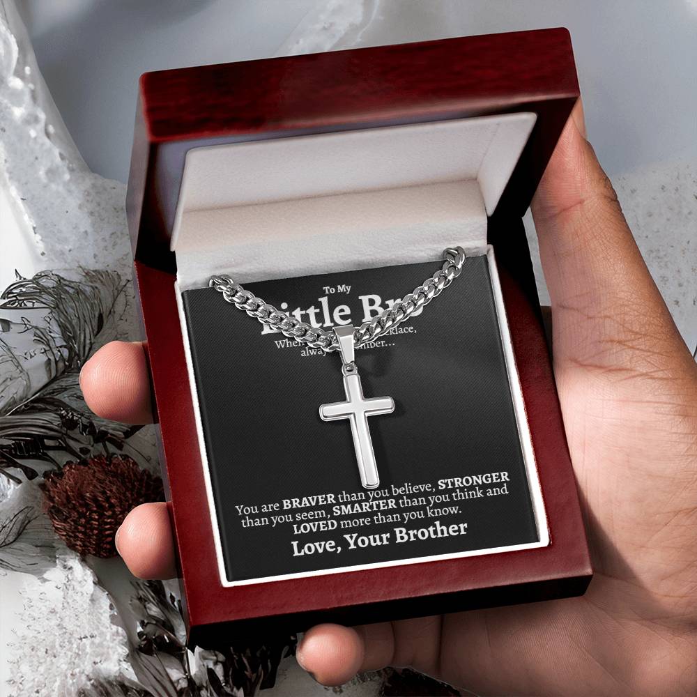 Little Brother Cuban Cross Necklace - Love You This Much