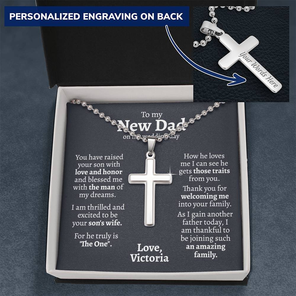 New Dad (From Daughter in law) Wedding Ball Chain Cross Necklace - Love You This Much