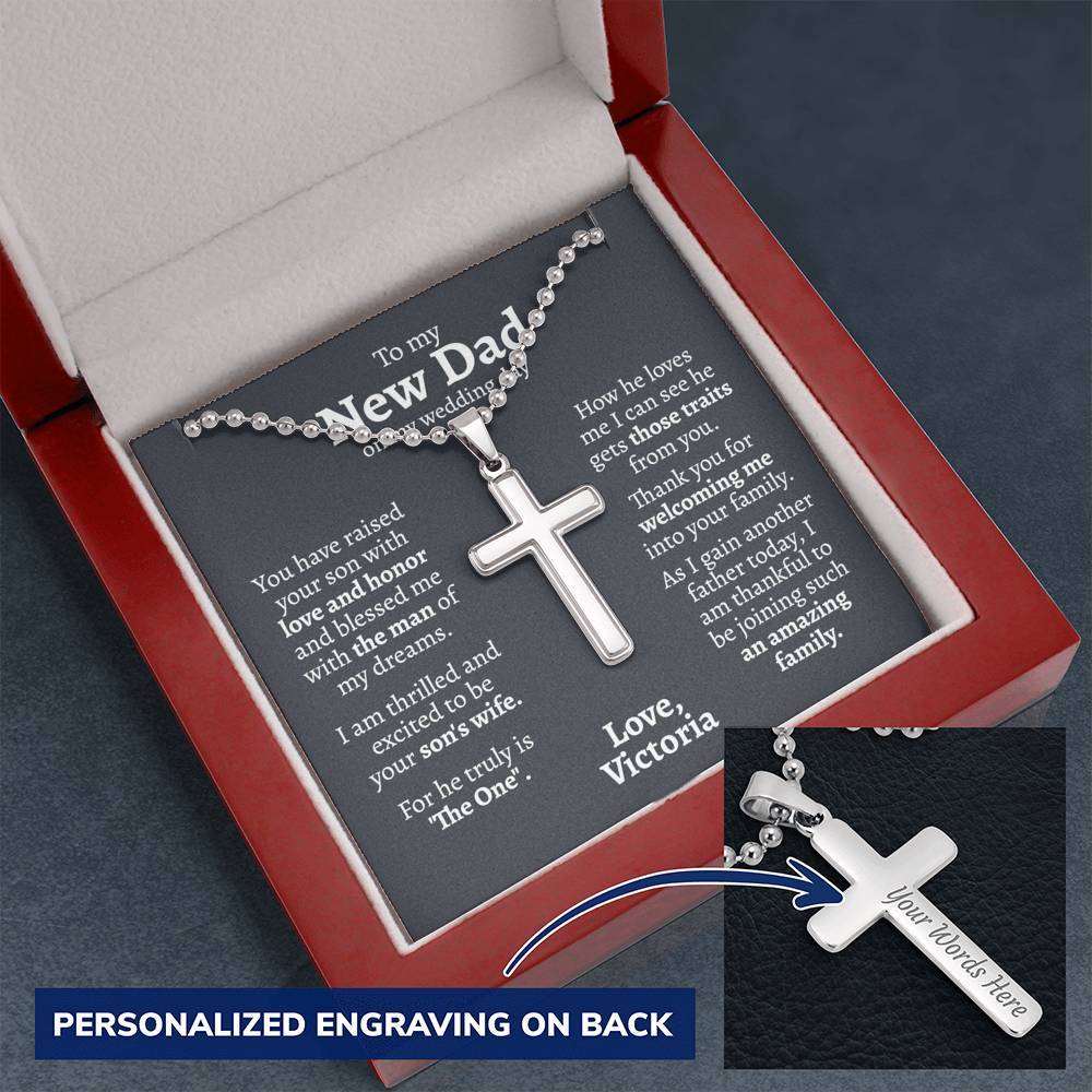 New Dad (From Daughter in law) Wedding Ball Chain Cross Necklace - Love You This Much