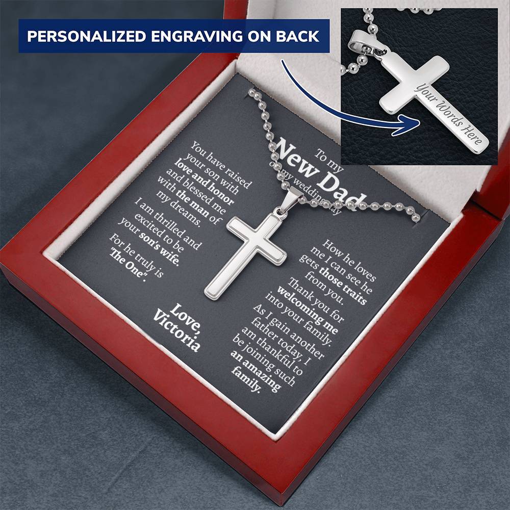 New Dad (From Daughter in law) Wedding Ball Chain Cross Necklace - Love You This Much