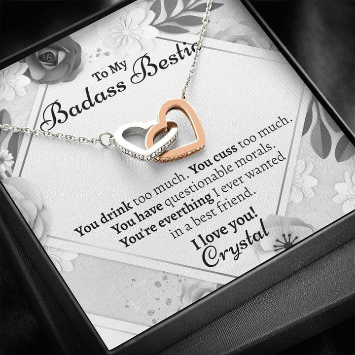 Personalized Badass Bestie Interlocking Hearts Necklace - Love You This Much