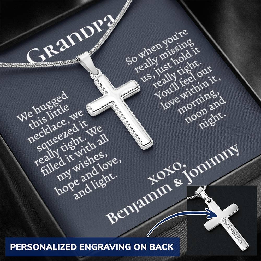 Personalized Grandpa (from Grandkids) Cross Necklace - Love You This Much