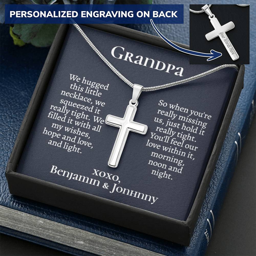 Personalized Grandpa (from Grandkids) Cross Necklace - Love You This Much