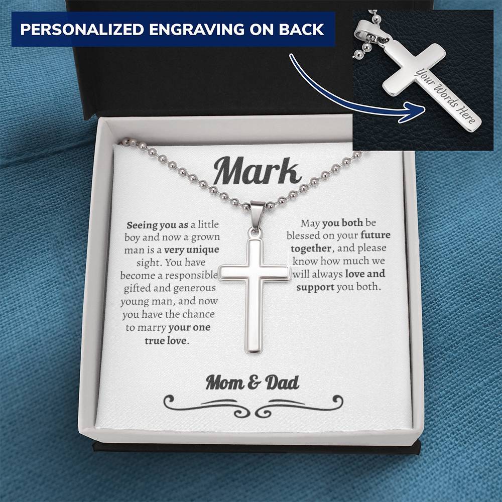 Personalized Groom (From parents) Ball Chain Cross Necklace - Love You This Much