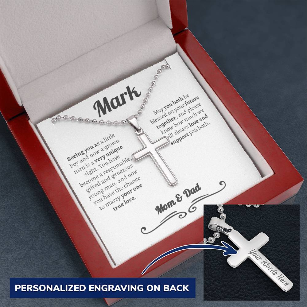 Personalized Groom (From parents) Ball Chain Cross Necklace - Love You This Much