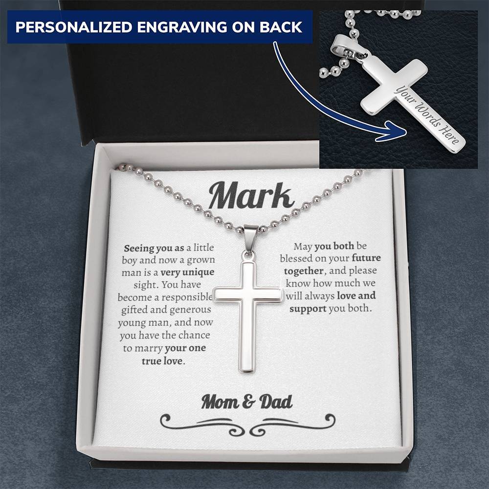 Personalized Groom (From parents) Ball Chain Cross Necklace - Love You This Much