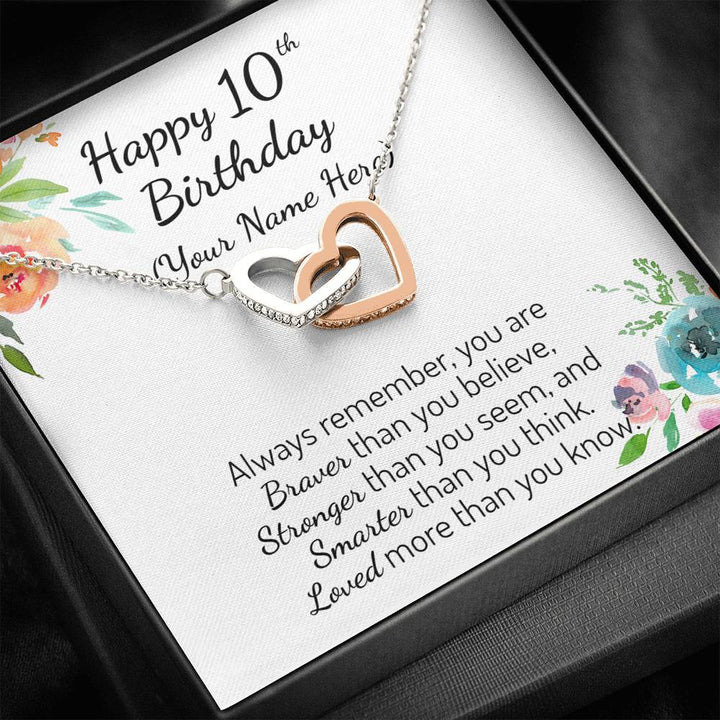 Personalized Happy 10th Birthday Interlocking Hearts Necklace - Love You This Much