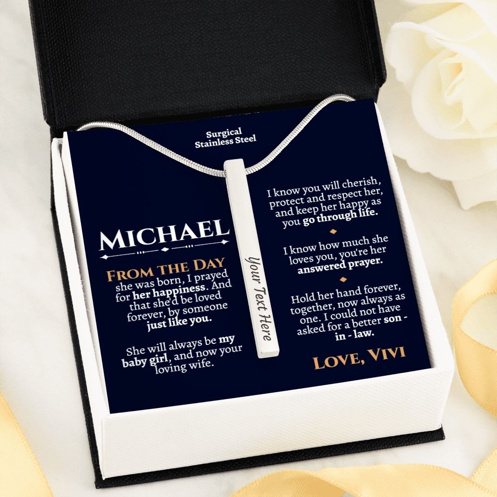 Personalized Son In Law Wedding Bar Necklace - Love You This Much