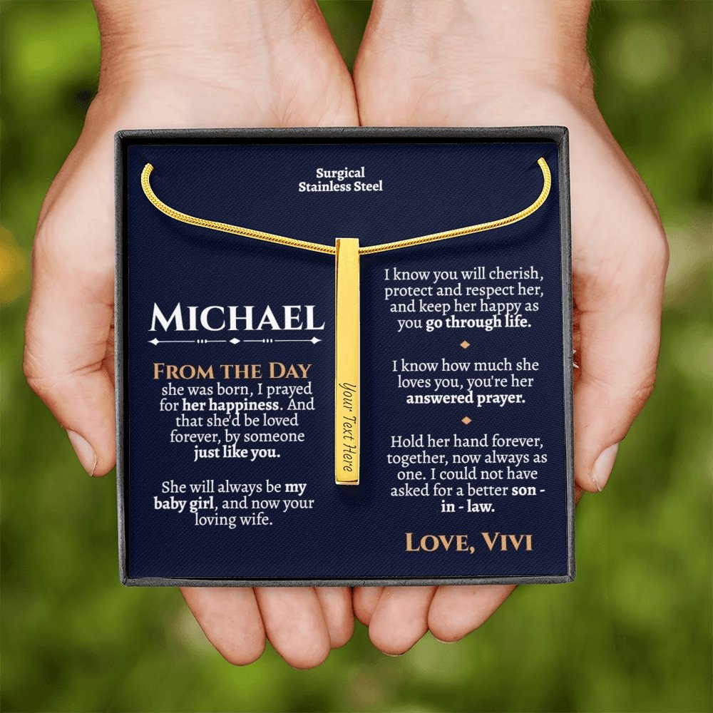 Personalized Son In Law Wedding Bar Necklace - Love You This Much