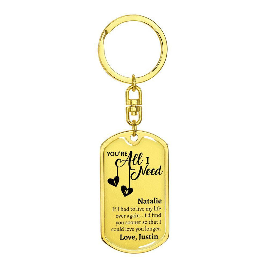 Personalized You're All I Need Dog Tag Keychain - Love You This Much