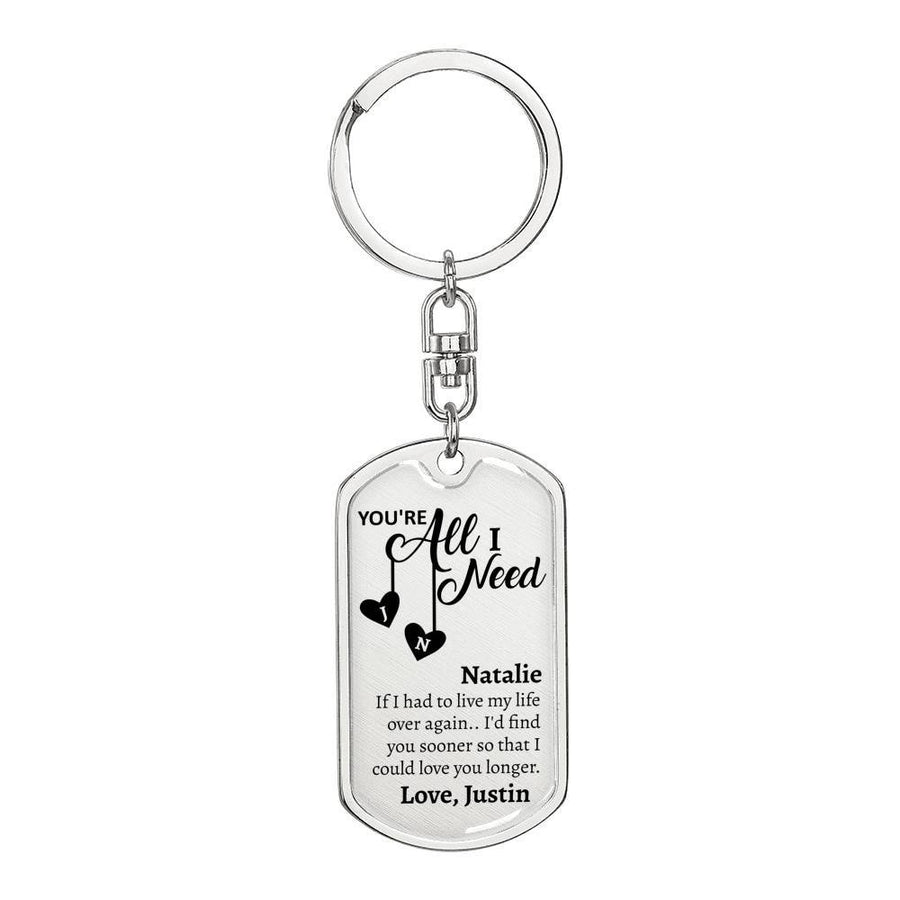 Personalized You're All I Need Dog Tag Keychain - Love You This Much