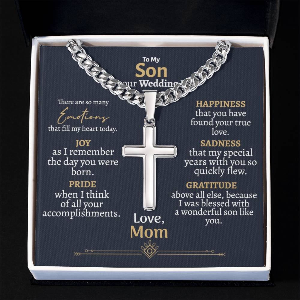 Son Wedding (Love Mom) Cross Cuban Necklace - Love You This Much