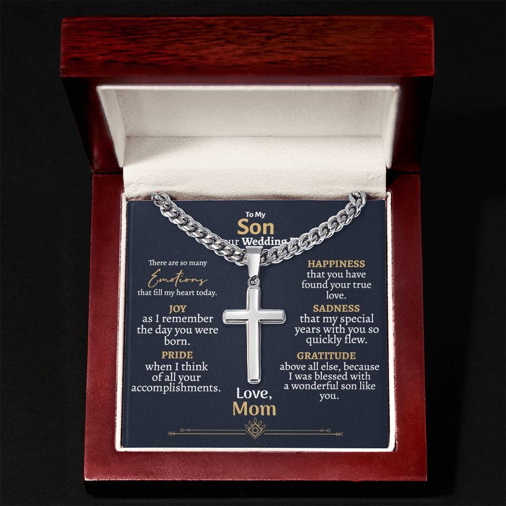 Son Wedding (Love Mom) Cross Cuban Necklace - Love You This Much