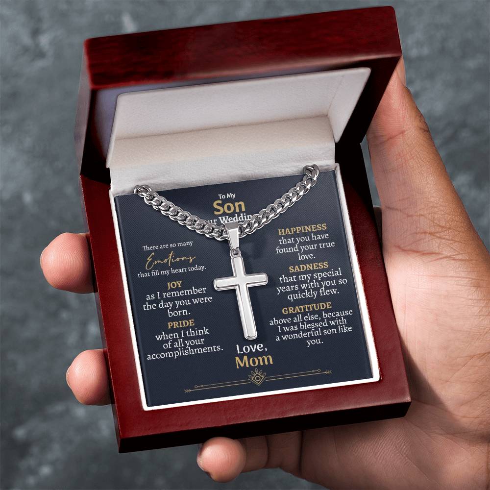 Son Wedding (Love Mom) Cross Cuban Necklace - Love You This Much