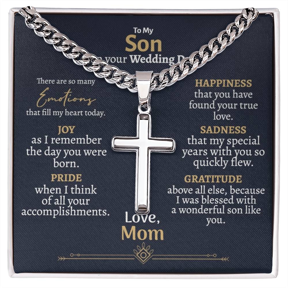 Son Wedding (Love Mom) Cross Cuban Necklace - Love You This Much