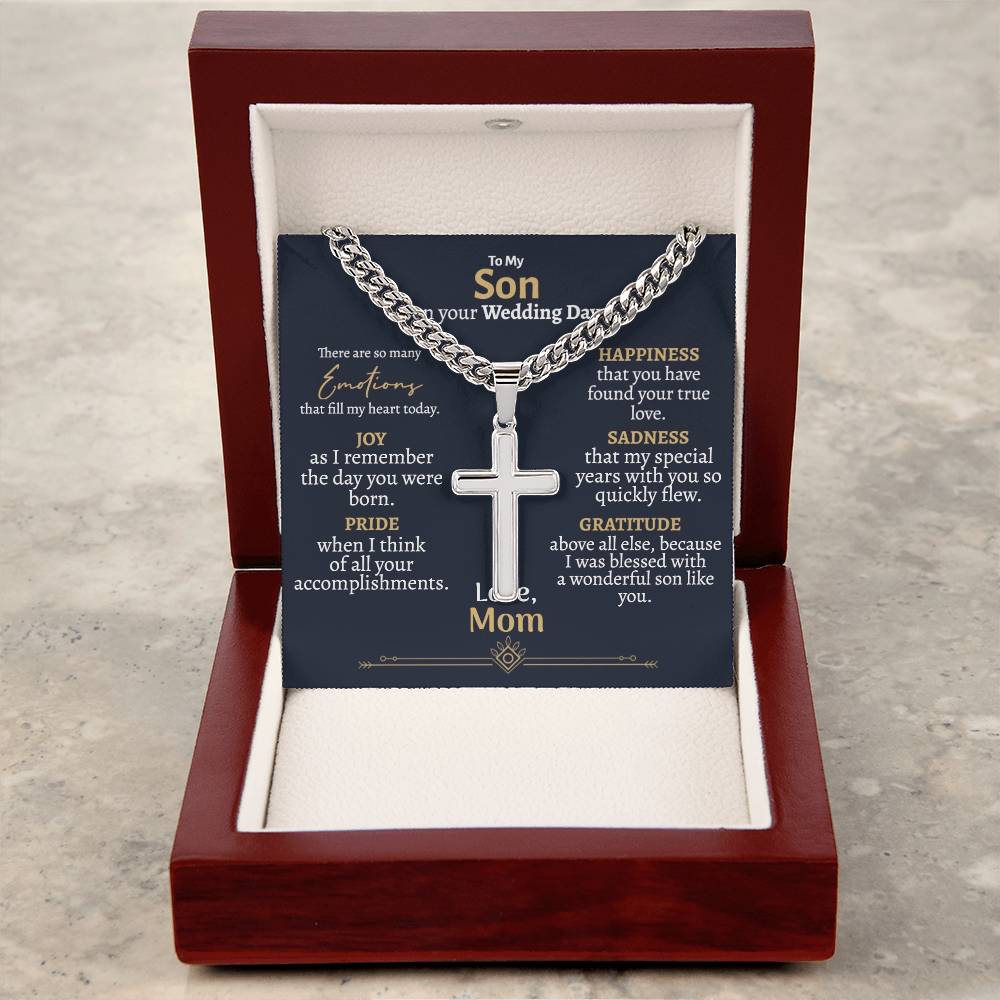 Son Wedding (Love Mom) Cross Cuban Necklace - Love You This Much