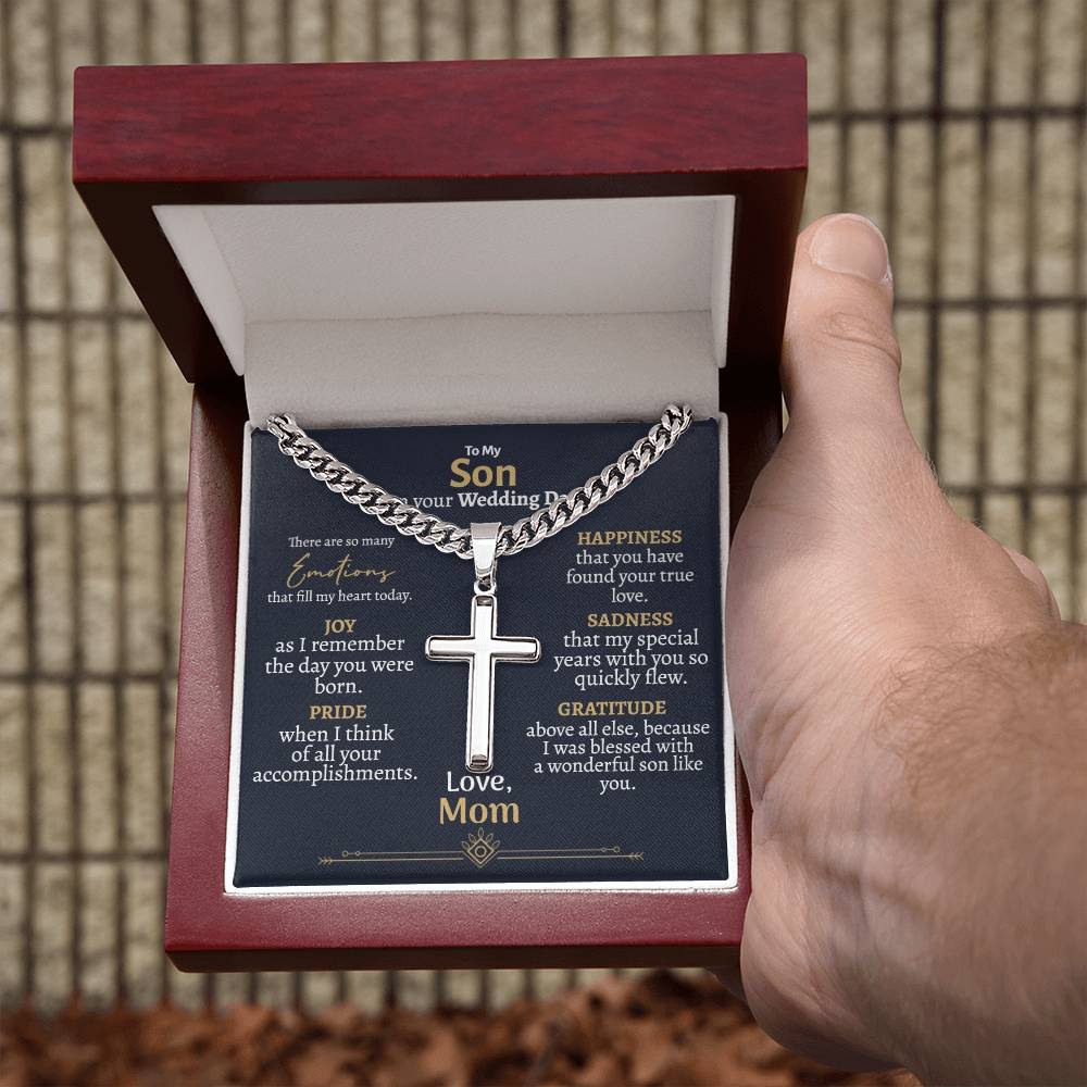 Son Wedding (Love Mom) Cross Cuban Necklace - Love You This Much