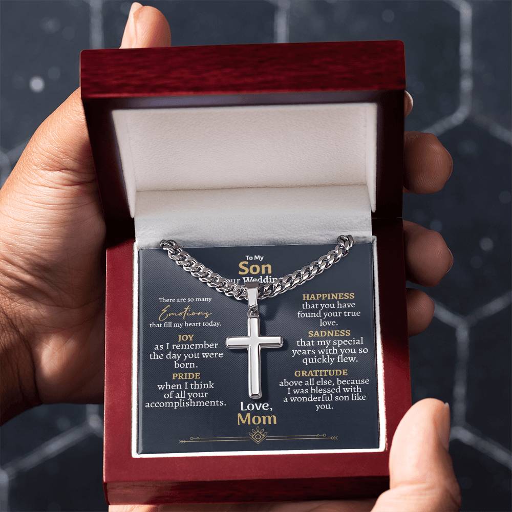 Son Wedding (Love Mom) Cross Cuban Necklace - Love You This Much