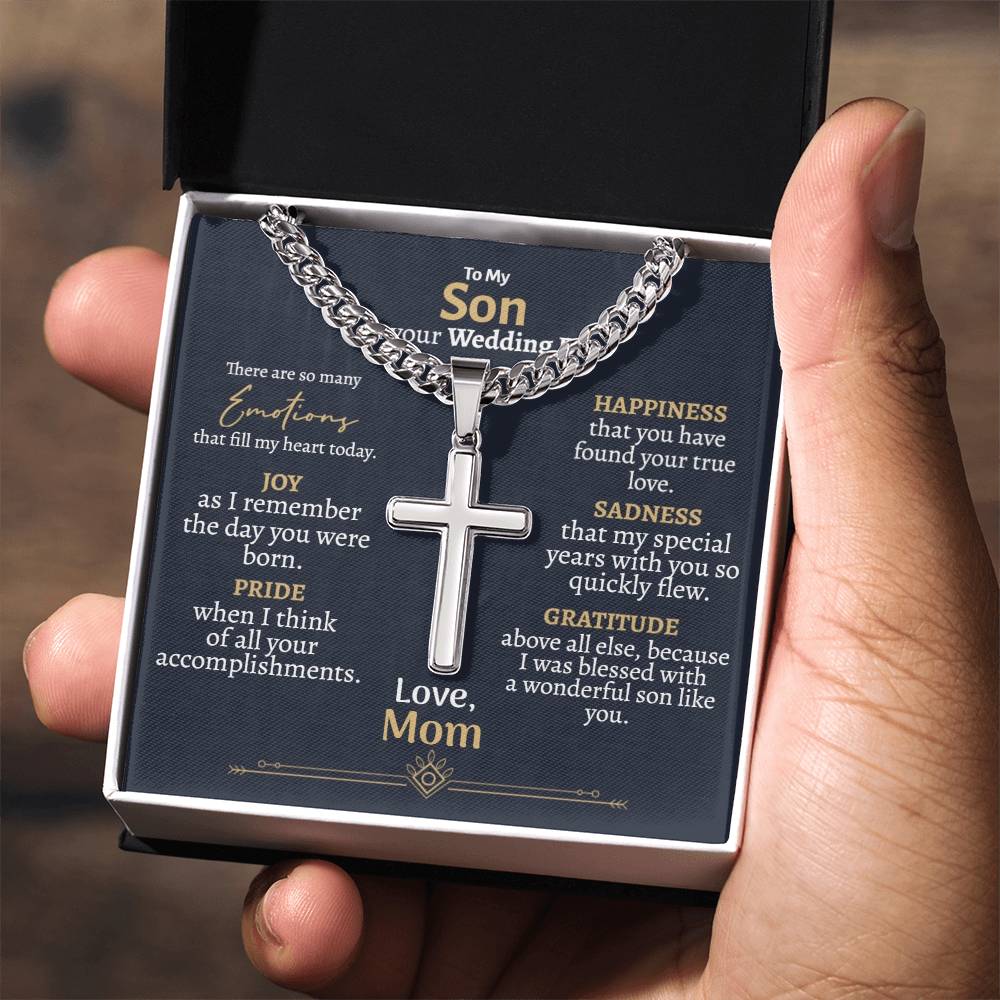 Son Wedding (Love Mom) Cross Cuban Necklace - Love You This Much