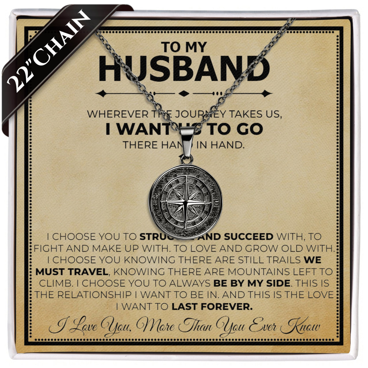 To My Husband Compass Necklace - Love You This Much