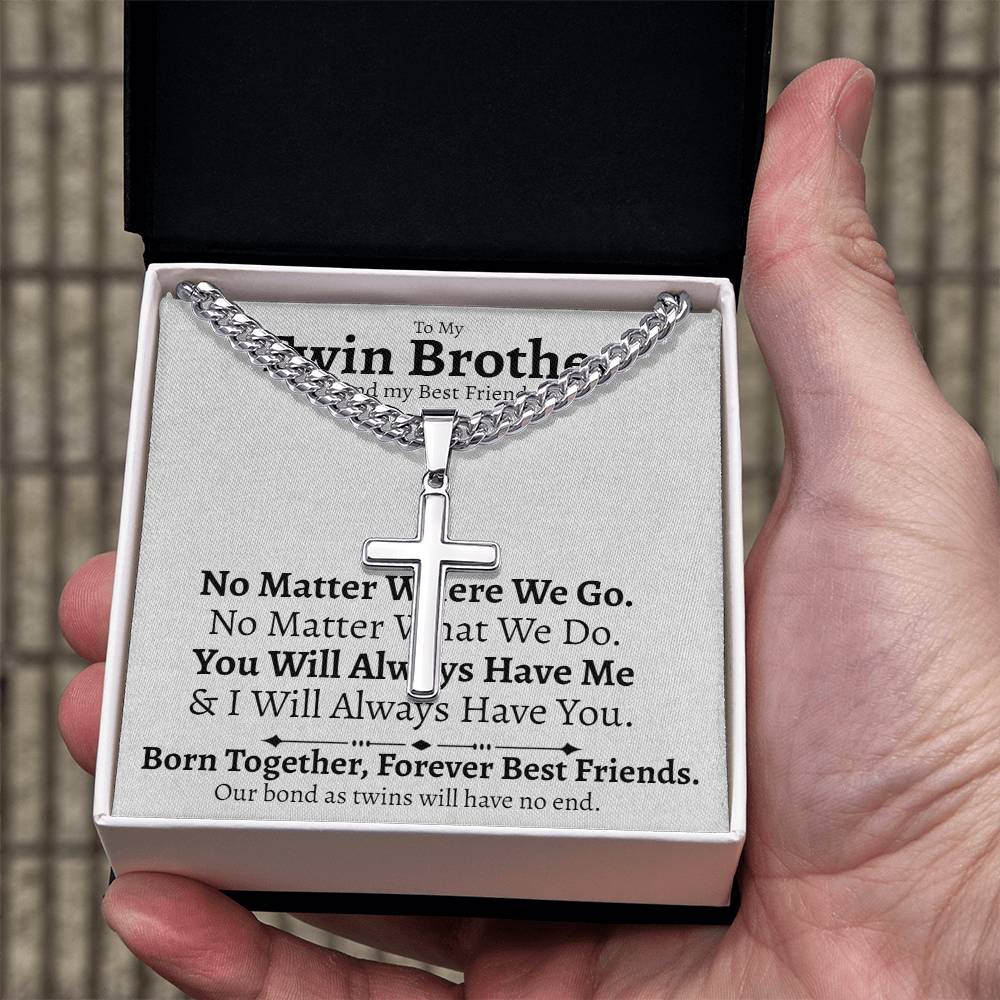 Twin Brother Cuban Cross Necklace - Love You This Much