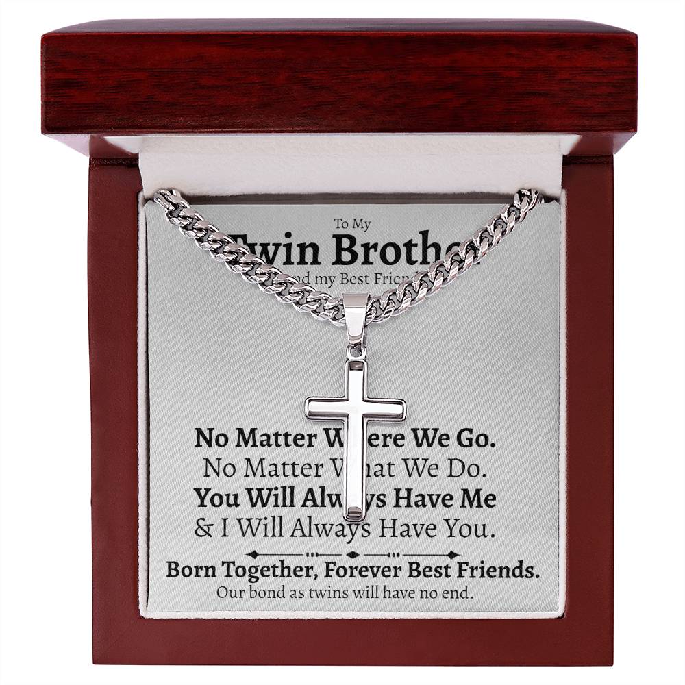 Twin Brother Cuban Cross Necklace - Love You This Much