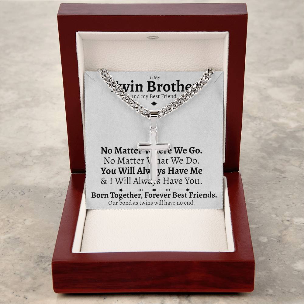 Twin Brother Cuban Cross Necklace - Love You This Much