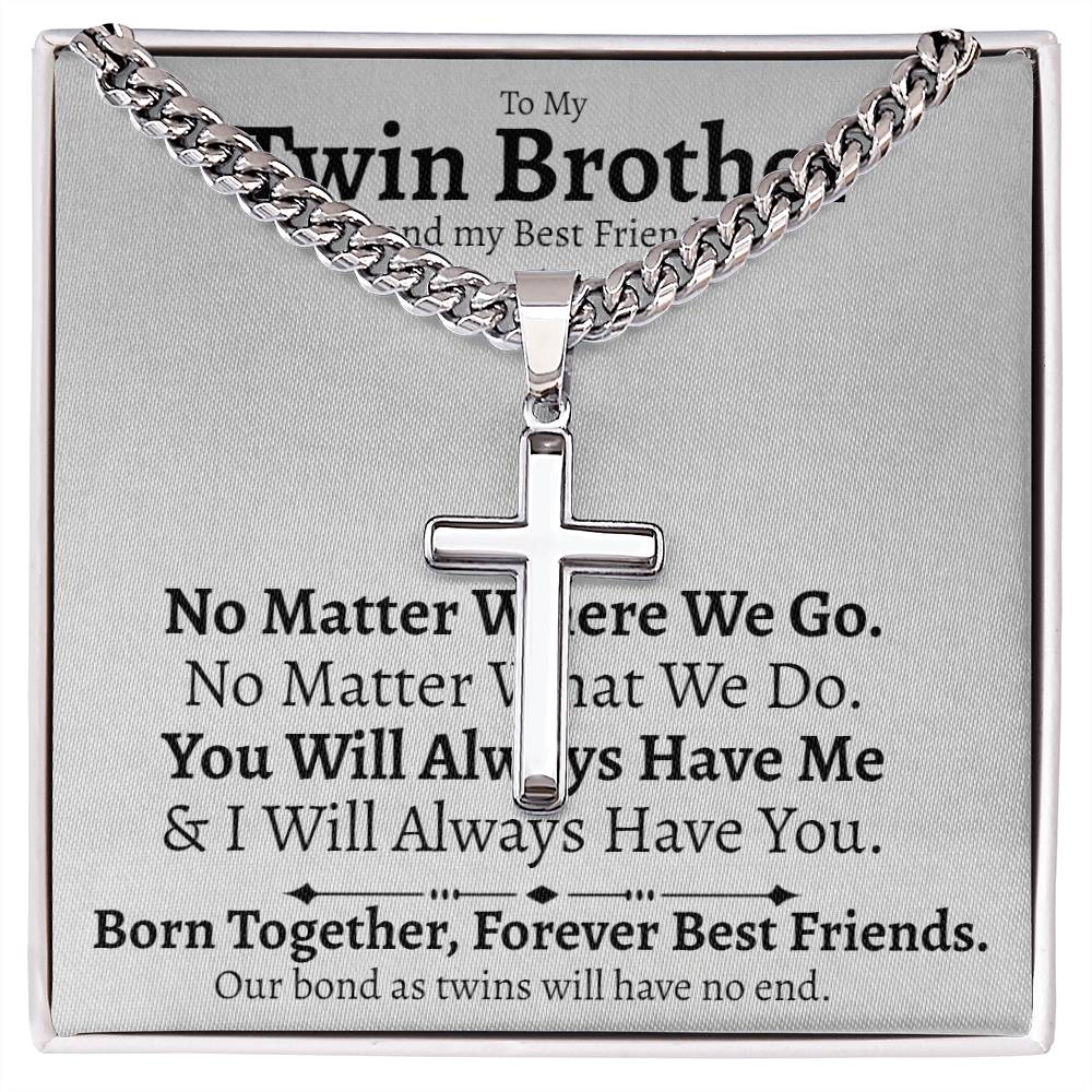 Twin Brother Cuban Cross Necklace - Love You This Much